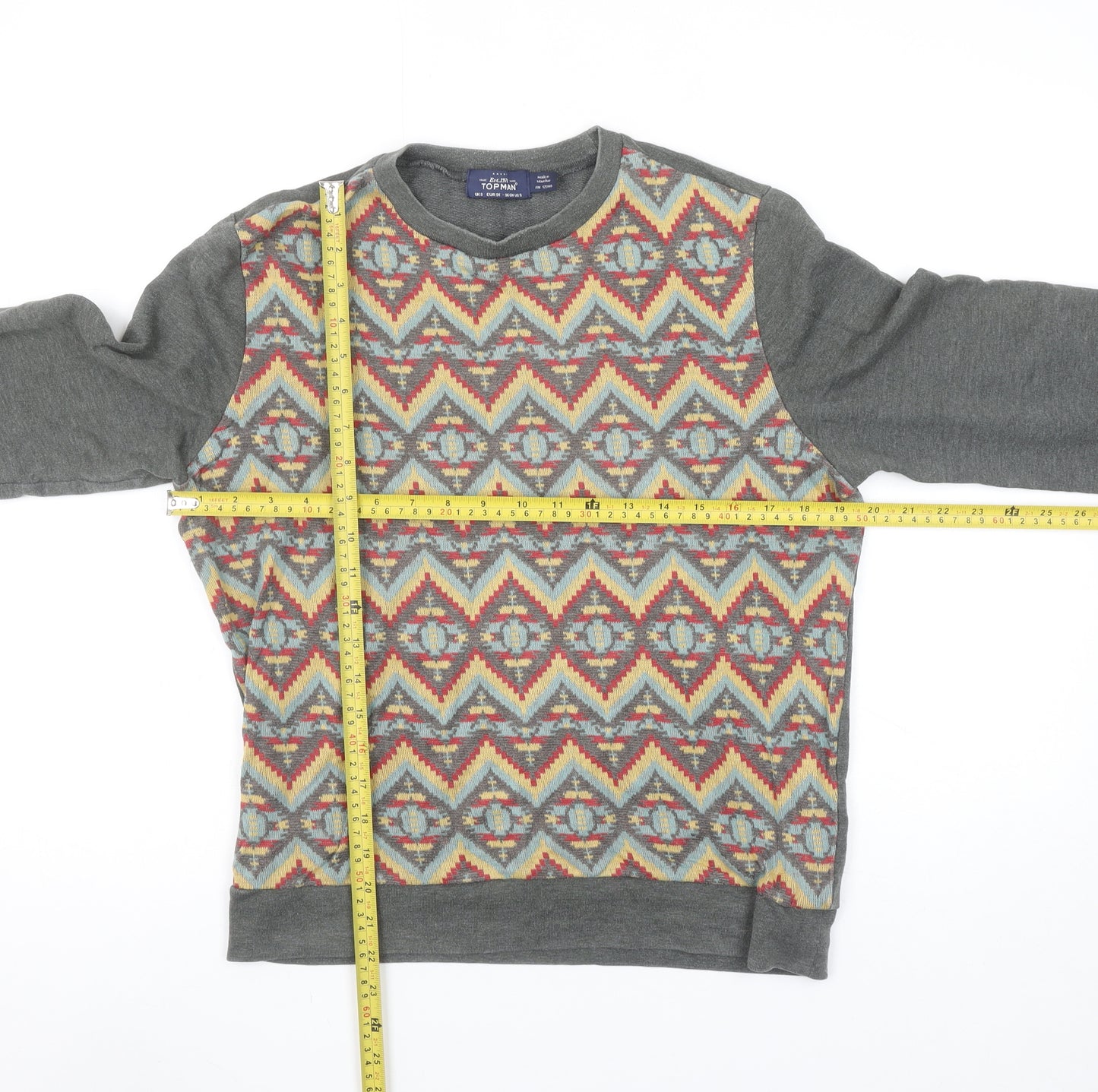 Topman Men’s Grey Aztec Pattern Crew Neck Sweatshirt Size S