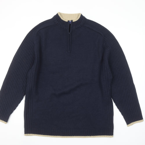 Innocenti Mens Blue 1/4 Zip High Neck Acrylic Jumper XL
