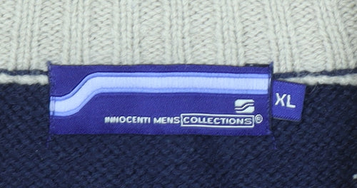 Innocenti Mens Blue 1/4 Zip High Neck Acrylic Jumper XL