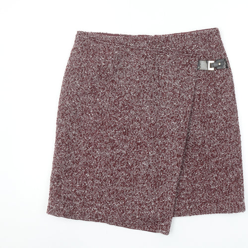 Marks and Spencer Women Red Herringbone Tweed Wrap Skirt UK 12