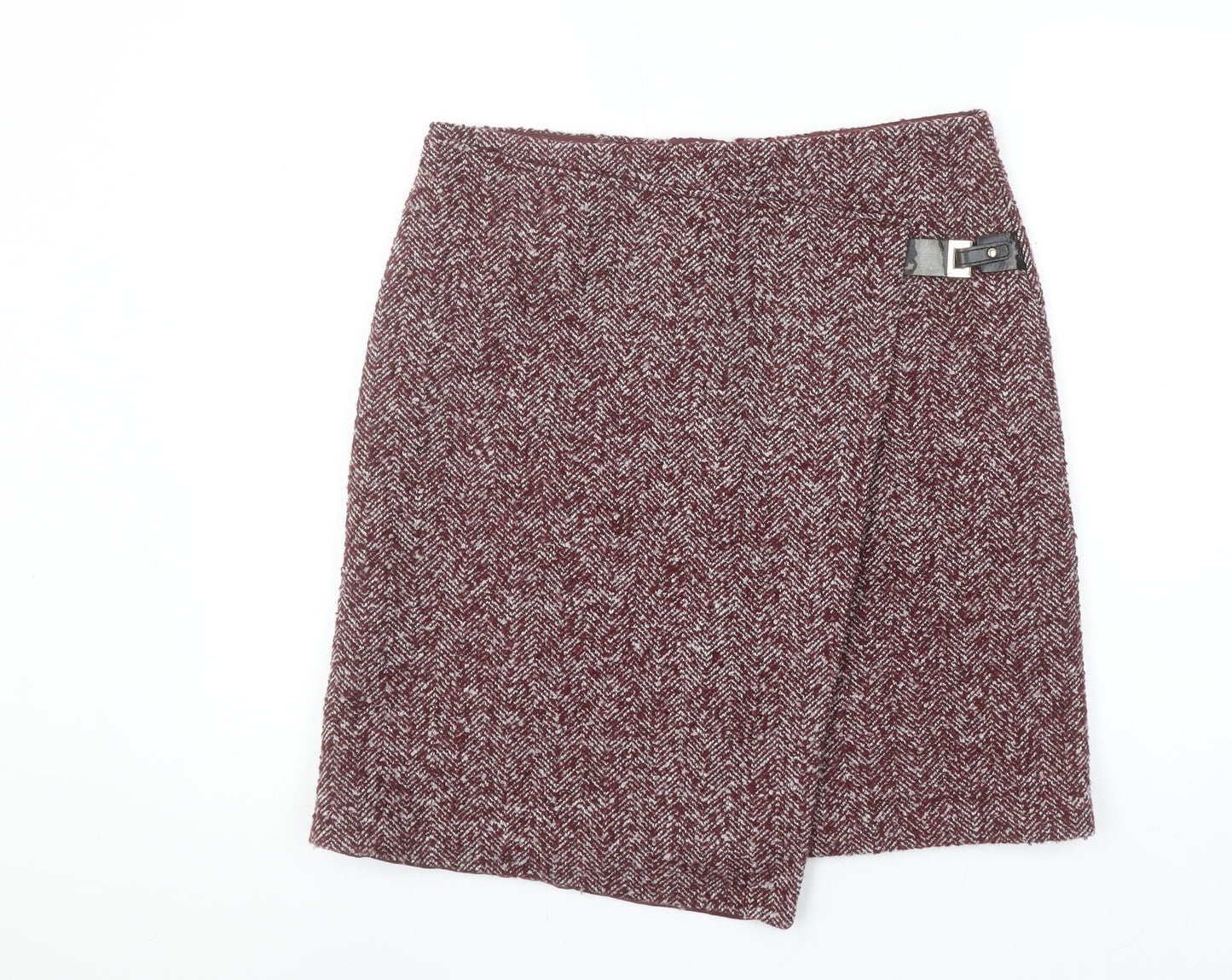 Marks and Spencer Women Red Herringbone Tweed Wrap Skirt UK 12