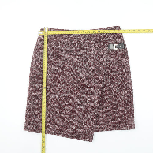Marks and Spencer Women Red Herringbone Tweed Wrap Skirt UK 12