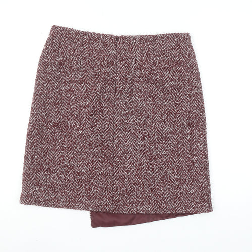 Marks and Spencer Women Red Herringbone Tweed Wrap Skirt UK 12