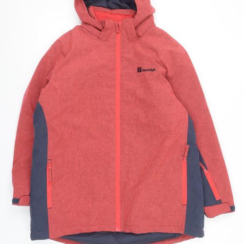 The Edge Men's Red Hooded Parka Jacket Size 34 Windproof Water Resistant