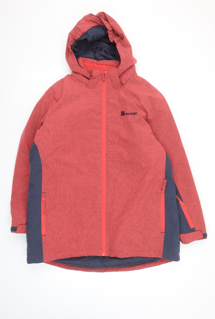 The Edge Men's Red Hooded Parka Jacket Size 34 Windproof Water Resistant
