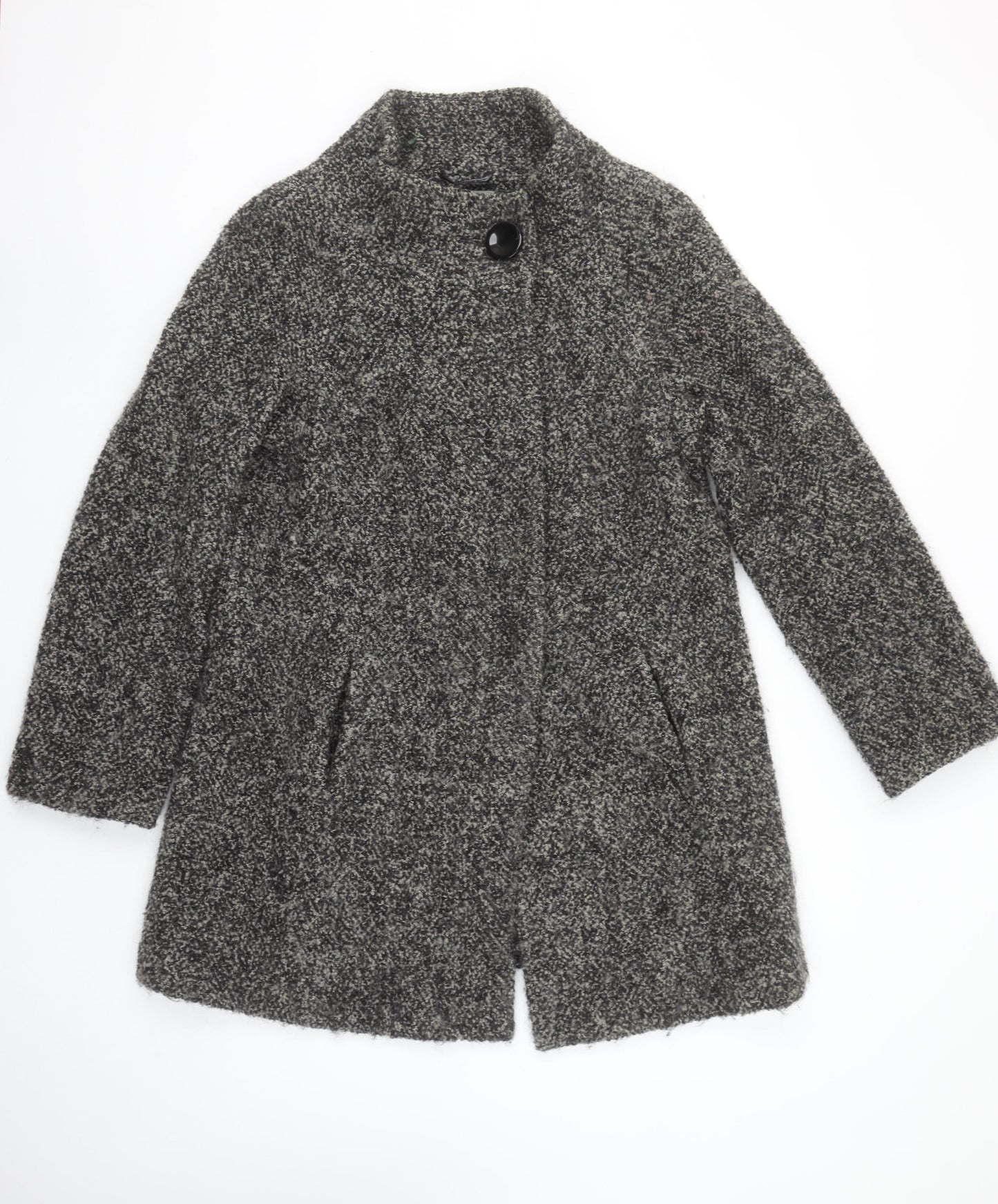 Wallis Women Grey Wool Blend Mid-Length Overcoat Size S