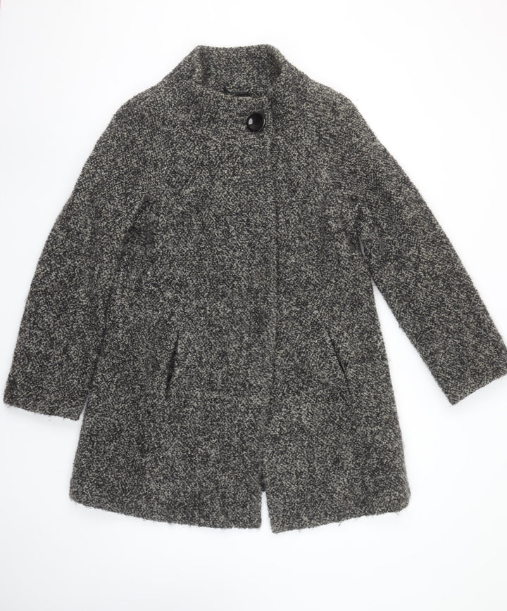 Wallis Women Grey Wool Blend Mid-Length Overcoat Size S