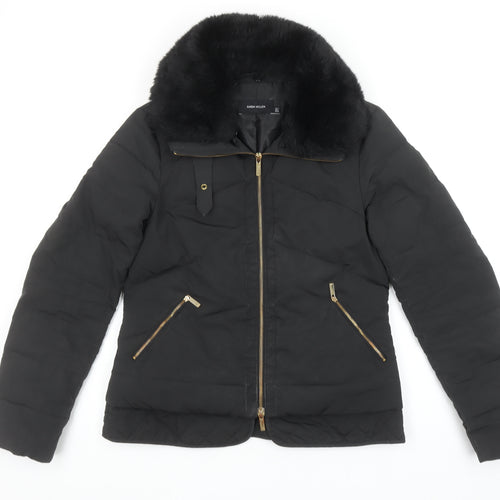 Karen Millen Womens Black Faux Fur Collar Puffer Jacket Size 10