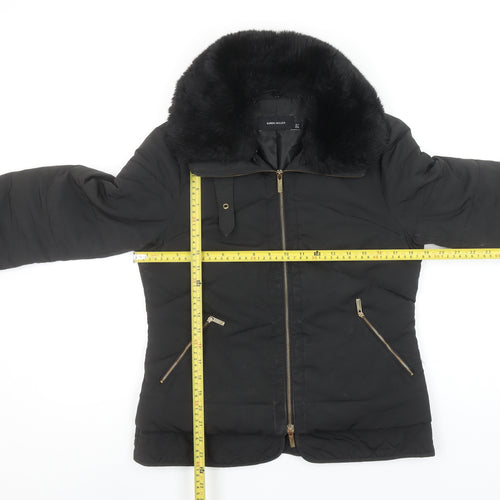 Karen Millen Womens Black Faux Fur Collar Puffer Jacket Size 10