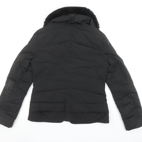 Karen Millen Womens Black Faux Fur Collar Puffer Jacket Size 10