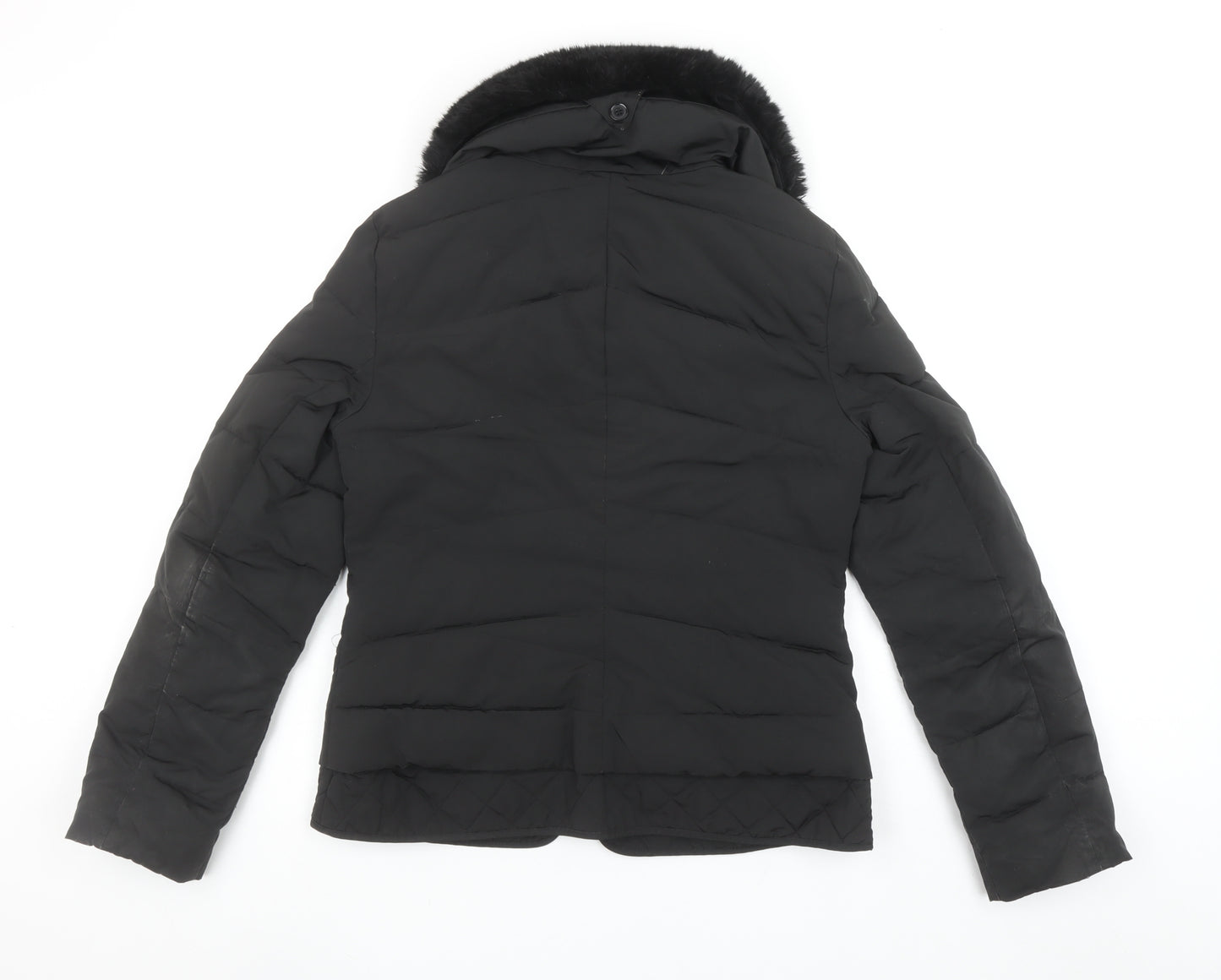 Karen Millen Womens Black Faux Fur Collar Puffer Jacket Size 10
