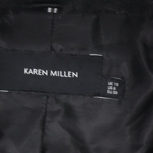Karen Millen Womens Black Faux Fur Collar Puffer Jacket Size 10