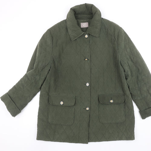 E Women’s Green Quilted Mid-Length Padded Jacket UK 14