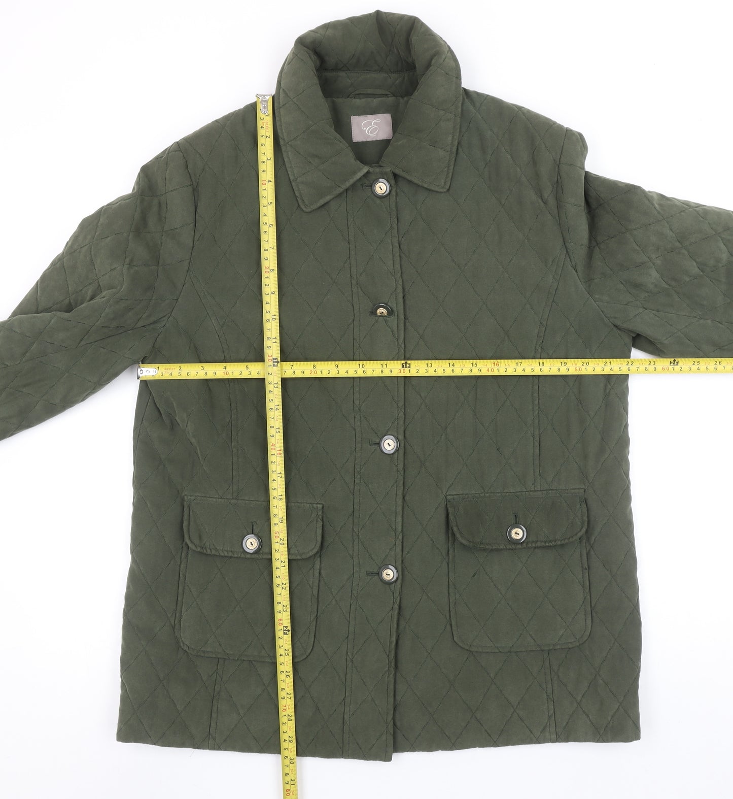 E Women’s Green Quilted Mid-Length Padded Jacket UK 14