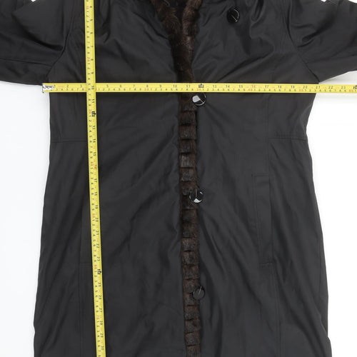 Gallery Women’s Black Faux Fur Trim Hooded Long Coat Size 12