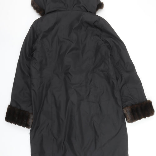 Gallery Women’s Black Faux Fur Trim Hooded Long Coat Size 12