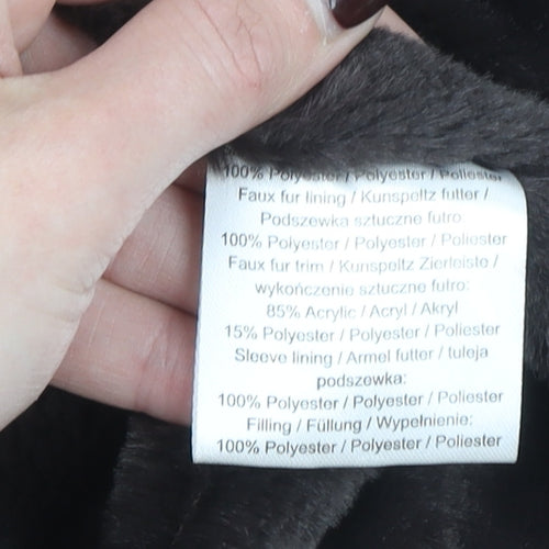 Gallery Women’s Black Faux Fur Trim Hooded Long Coat Size 12