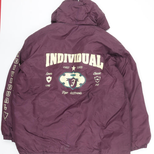 Flyer Clothing Men's Purple Hooded Puffer Jacket L Nylon Winter
