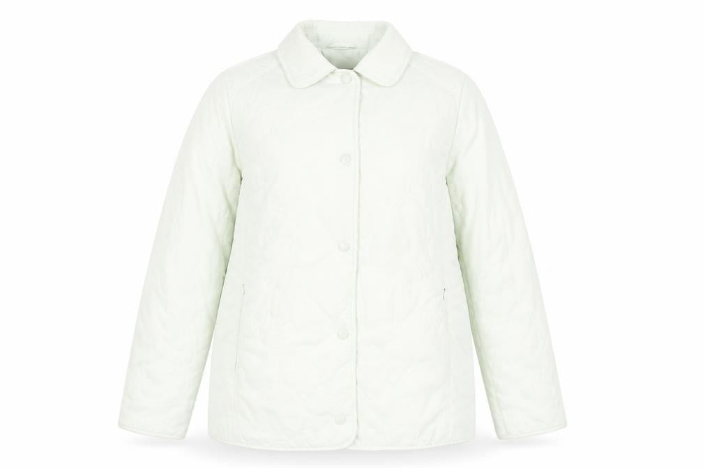 Front view of Rowlands Women's Ivory Quilted Mid-Length Jacket, size 12