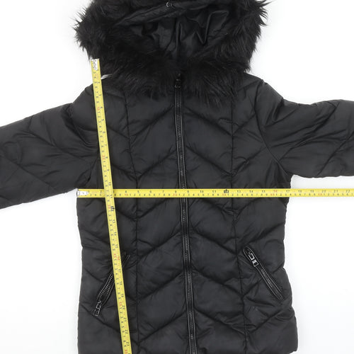 New Look Womens Black Mid-Length Hooded Puffer Jacket Size 8