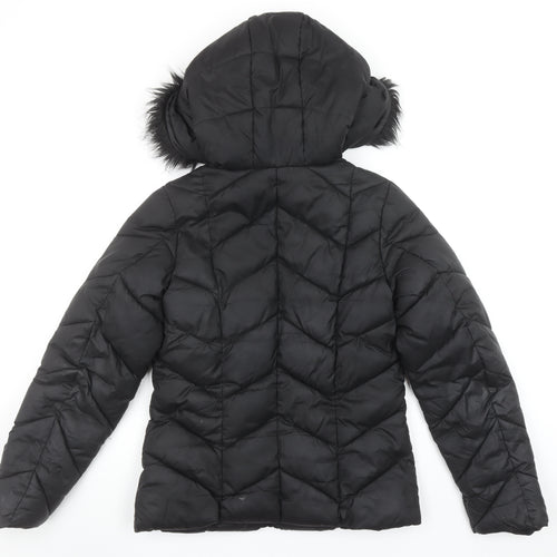 New Look Womens Black Mid-Length Hooded Puffer Jacket Size 8