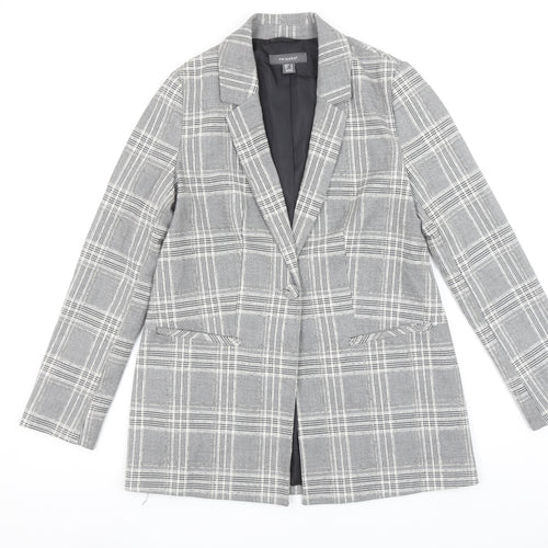 Primark Women's Grey Check Blazer Size 8 Single-Breasted Jacket