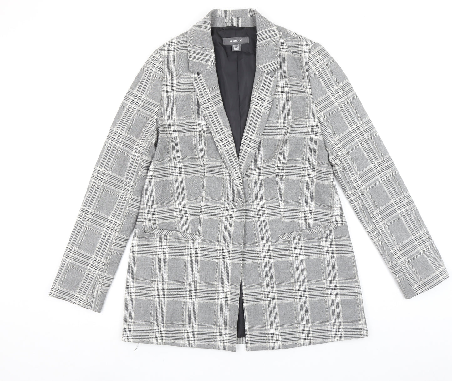Primark Women's Grey Check Blazer Size 8 Single-Breasted Jacket