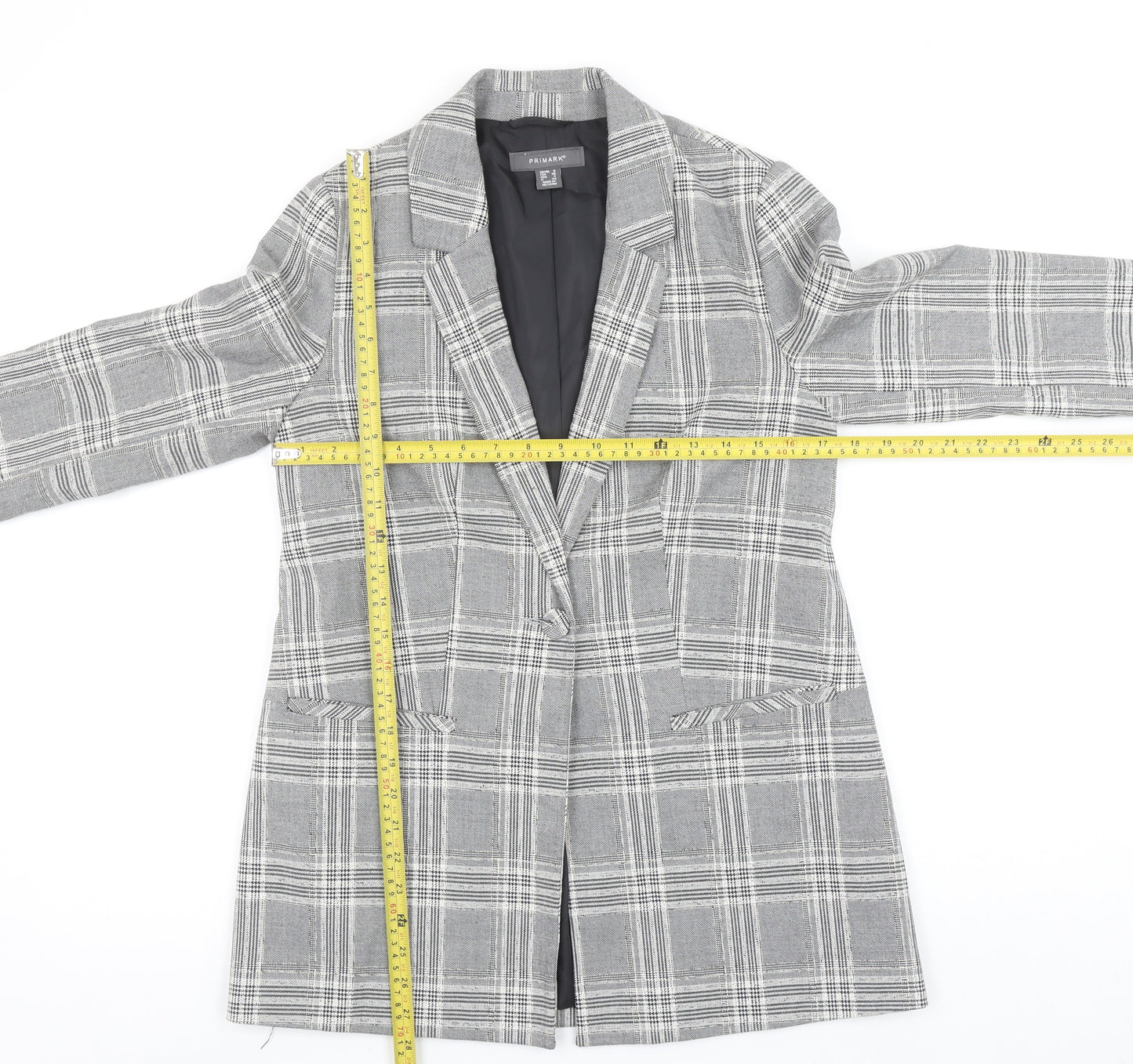 Primark Women's Grey Check Blazer Size 8 Single-Breasted Jacket