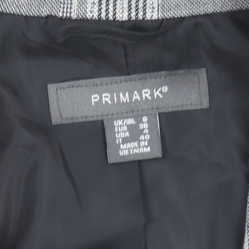 Primark Women's Grey Check Blazer Size 8 Single-Breasted Jacket