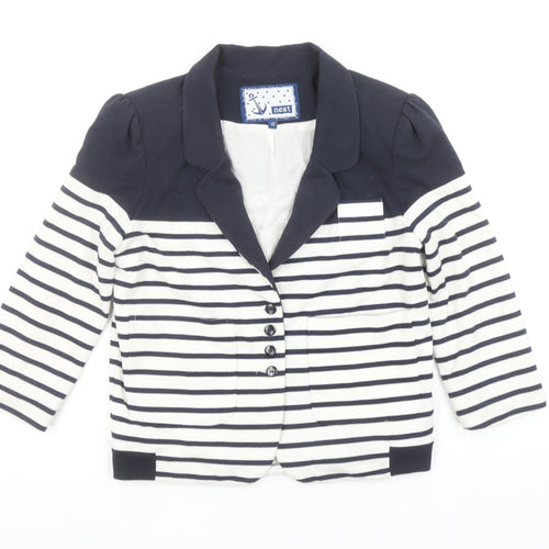 Next Women Navy Striped Blazer Jacket Size 10 Classic Nautical Style