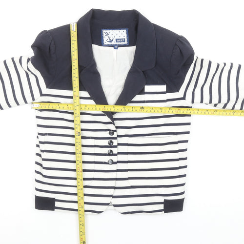 Next Women Navy Striped Blazer Jacket Size 10 Classic Nautical Style