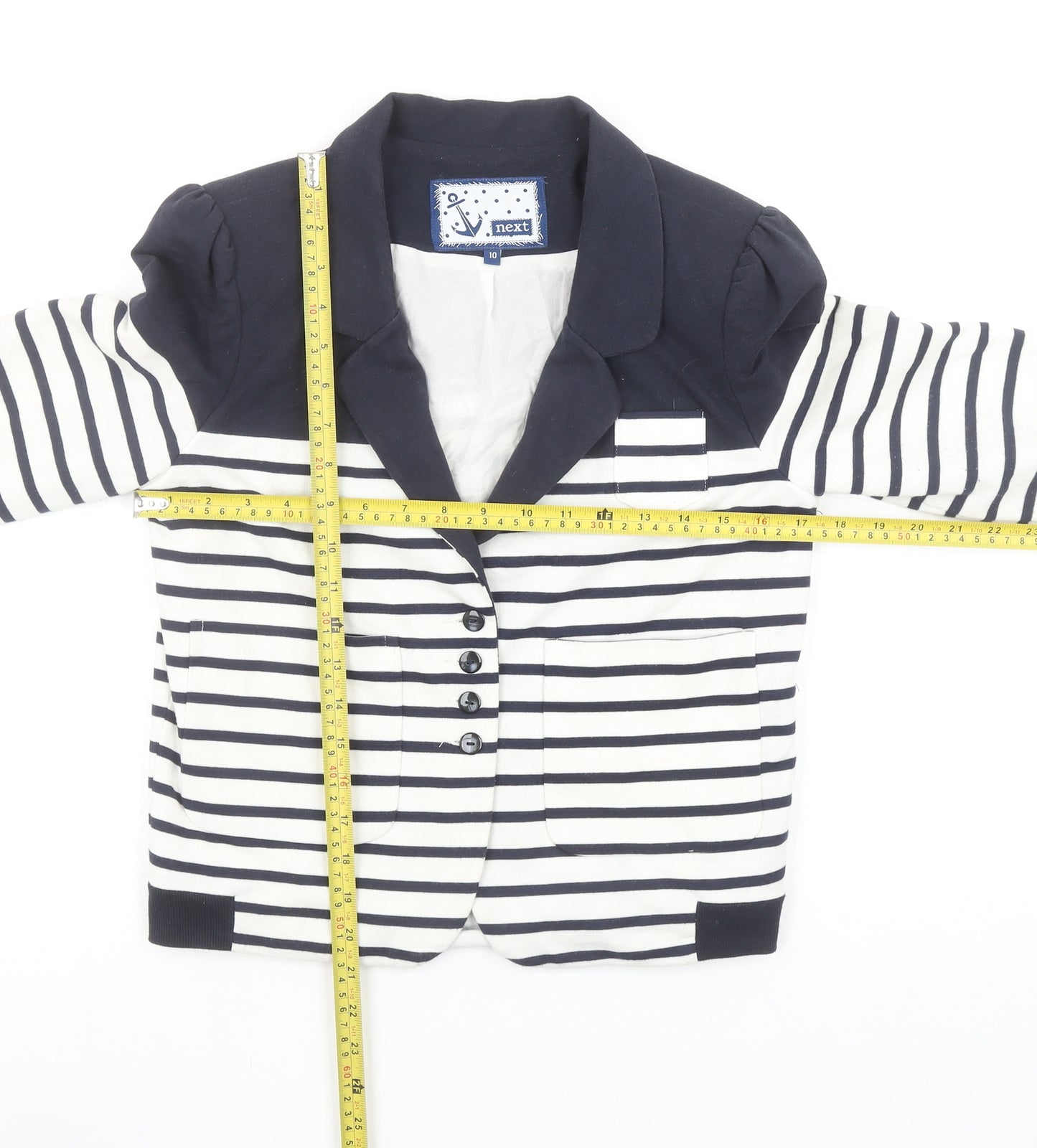 Next Women Navy Striped Blazer Jacket Size 10 Classic Nautical Style
