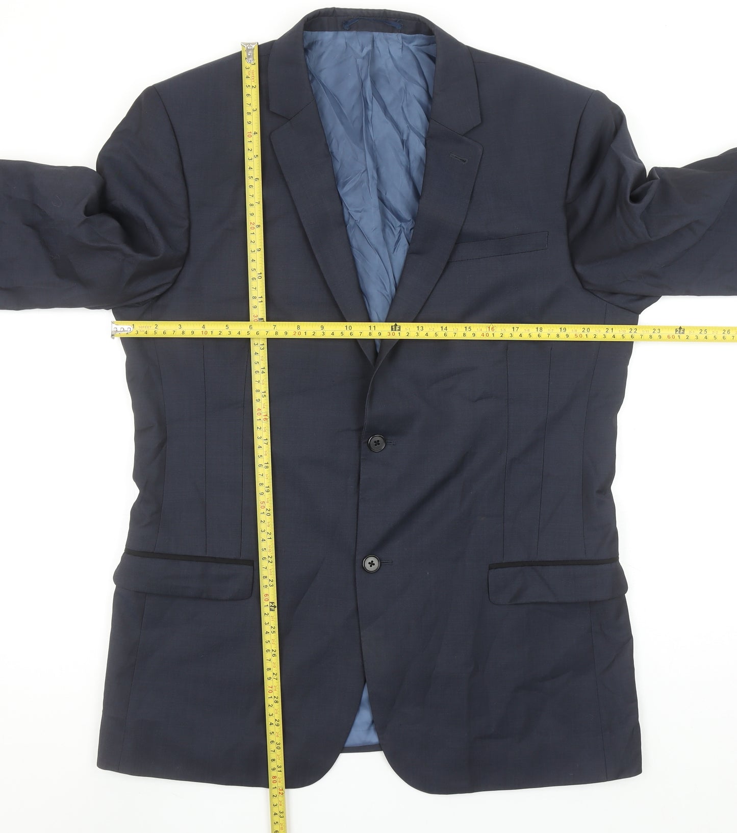 Next Men's Navy Blue 42L Regular Fit Wool Blend Blazer