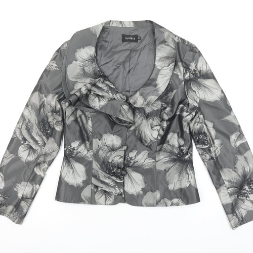 Ispirato Women's Grey Floral Satin Shawl Collar Tailored Jacket Size 12