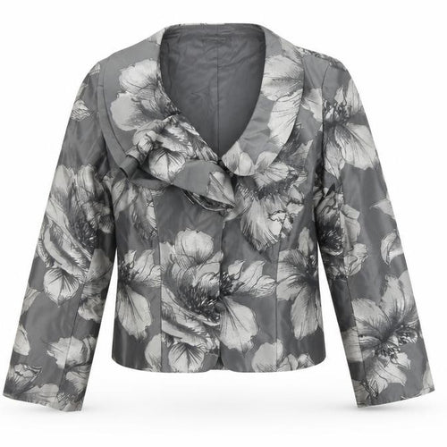 Ispirato Women's Grey Floral Satin Shawl Collar Tailored Jacket Size 12