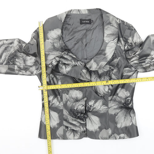 Ispirato Women's Grey Floral Satin Shawl Collar Tailored Jacket Size 12