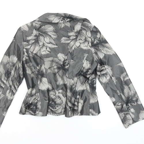 Ispirato Women's Grey Floral Satin Shawl Collar Tailored Jacket Size 12