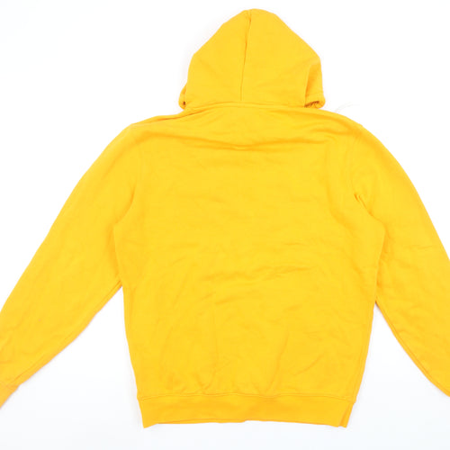 Champion Mens Yellow Pullover Hoodie Medium Logo Graphic Cotton Blend