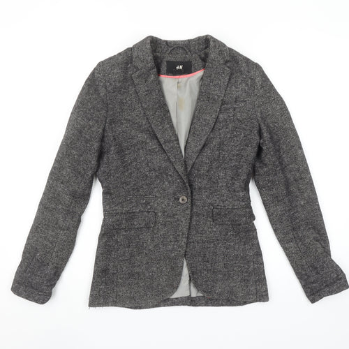H&M Women’s Grey Tweed Single Breasted Wool Blend Blazer Size 4