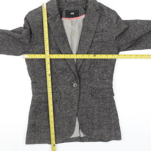 H&M Women’s Grey Tweed Single Breasted Wool Blend Blazer Size 4