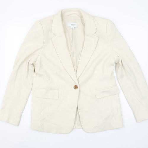 Marks and Spencer Womens Beige Cotton Blend Single-Breasted Blazer Size 14
