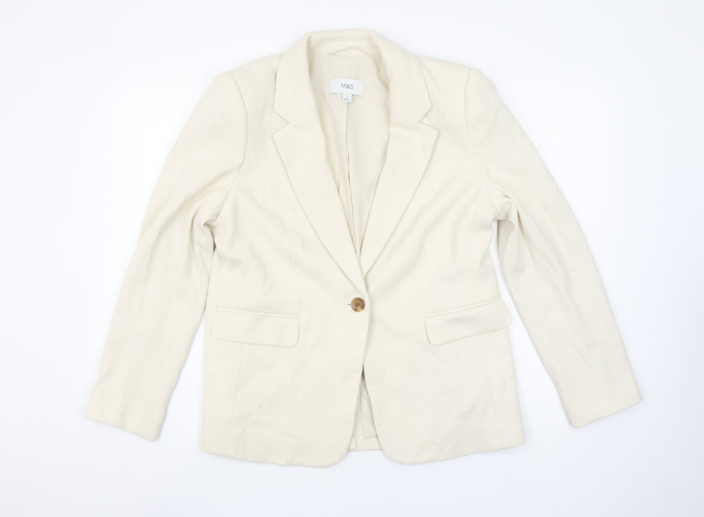 Marks and Spencer Womens Beige Cotton Blend Single-Breasted Blazer Size 14