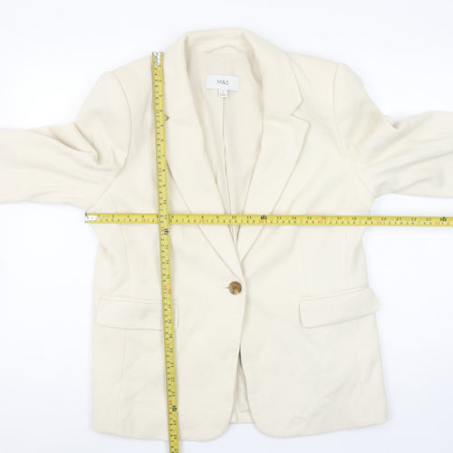 Marks and Spencer Womens Beige Cotton Blend Single-Breasted Blazer Size 14