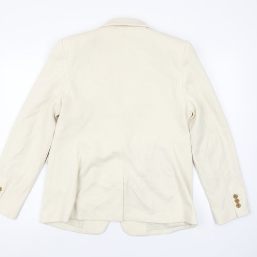 Marks and Spencer Womens Beige Cotton Blend Single-Breasted Blazer Size 14