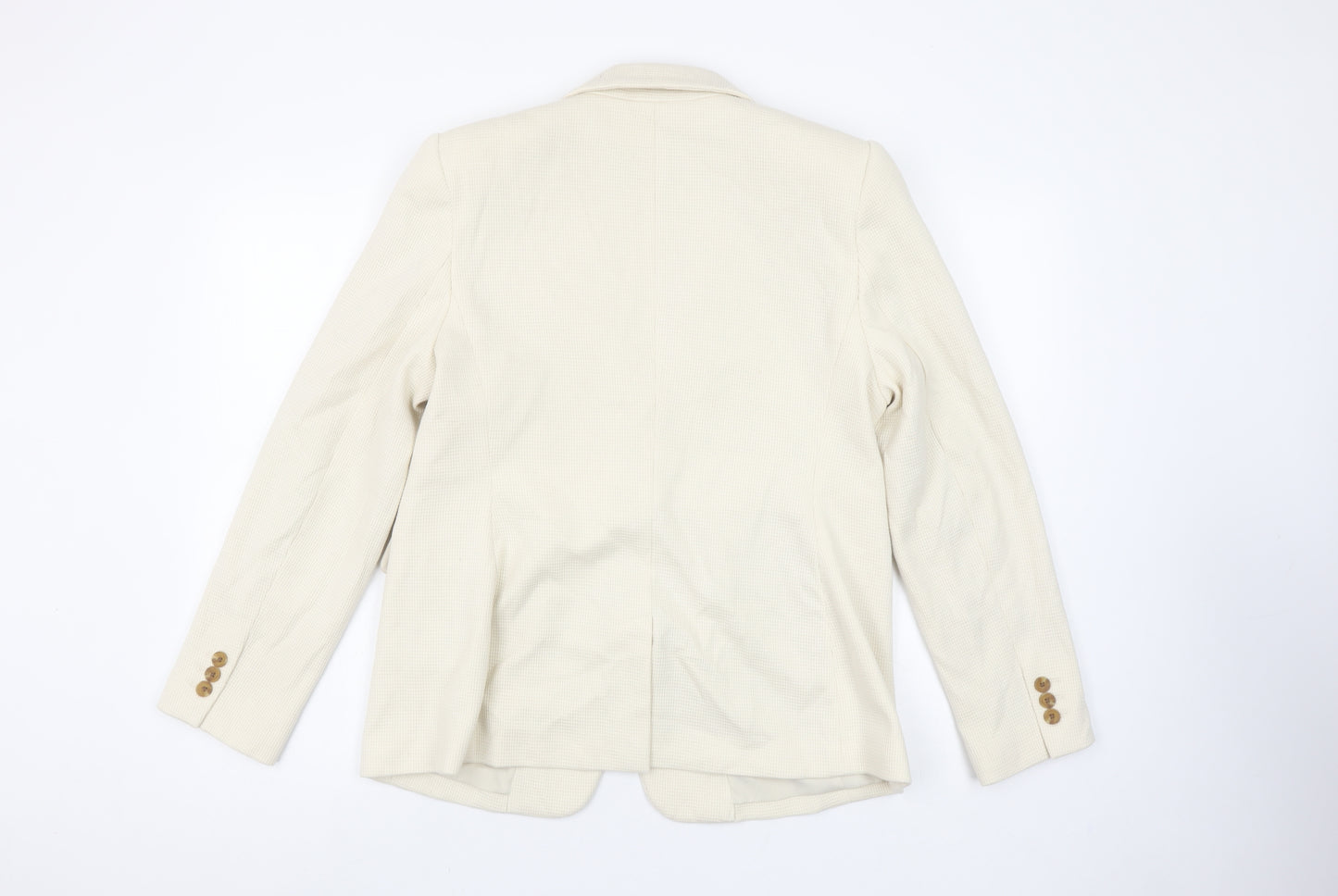Marks and Spencer Womens Beige Cotton Blend Single-Breasted Blazer Size 14