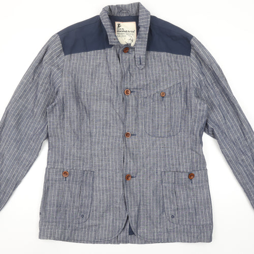 Marshall Artist Men's Blue Striped Cotton Regular Fit Casual Blazer Jacket L