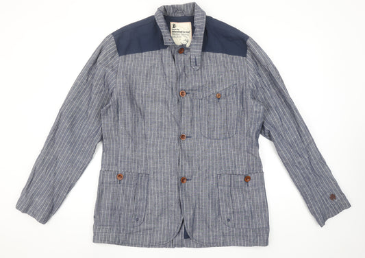 Marshall Artist Men's Blue Striped Cotton Regular Fit Casual Blazer Jacket L