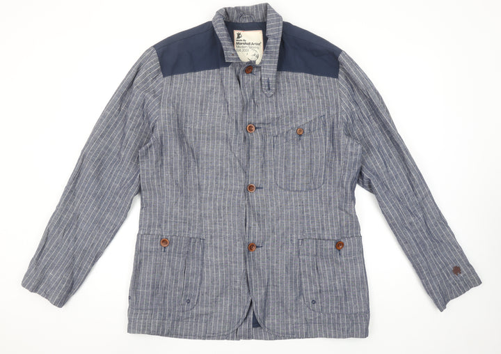 Marshall Artist Men's Blue Striped Cotton Regular Fit Casual Blazer Jacket L