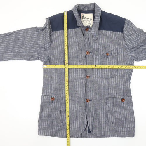 Marshall Artist Men's Blue Striped Cotton Regular Fit Casual Blazer Jacket L