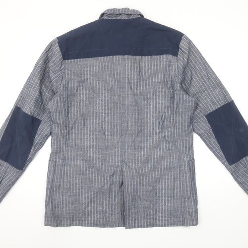 Marshall Artist Men's Blue Striped Cotton Regular Fit Casual Blazer Jacket L